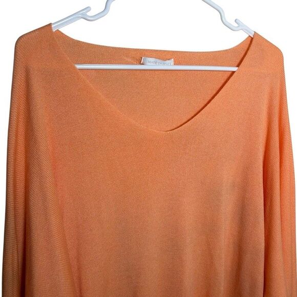 Made In Italy Sweater Women's Orange V-Neck Slouchy Dolman Pullover Knit - Picture 2 of 9